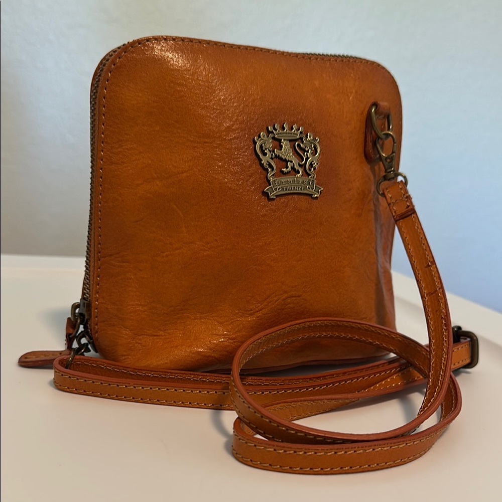 Pratesi Firenze Camel Brown Leather Crossbody Bag